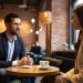 Confident masculine man leading a conversation with a woman in a subtle, attractive way