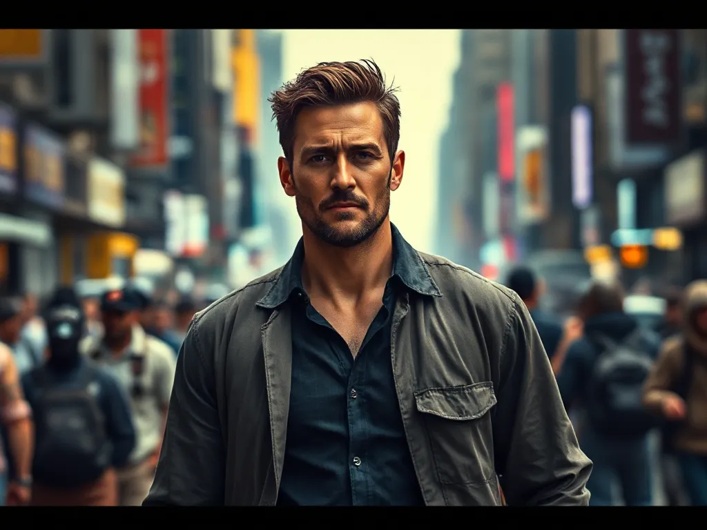 Confident man standing calm in chaos, symbolizing emotional resilience